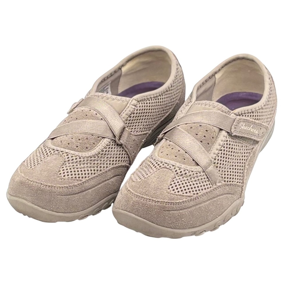 Skechers Relaxed Fit Memory Foam Taupe Mesh Suede Slip On Shoes 22494 Womens 7.5